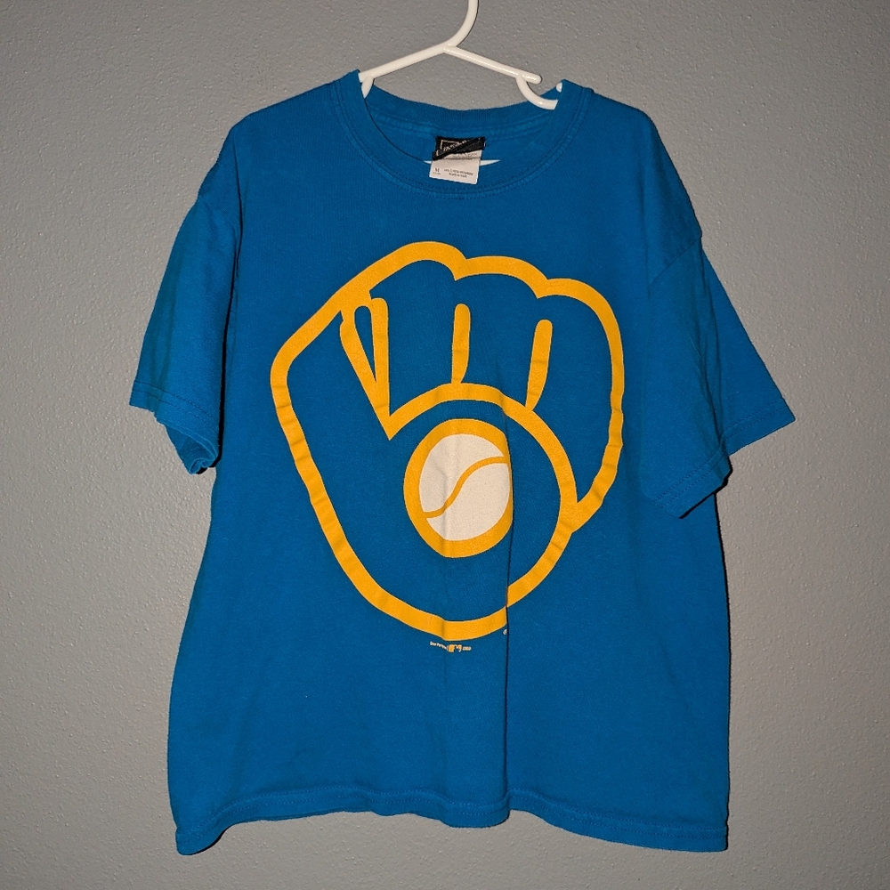 Gear for sports vintage Brewers kids size medium crew neck blue t-shirt. MLB